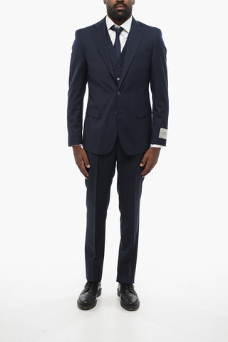 CC COLLECTION Virgin Wool Side Vents Notch Lapel 3 Piece Waistcoat Suit