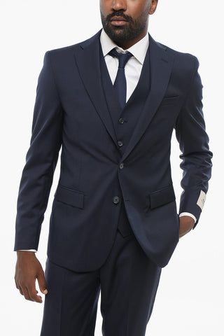 CC COLLECTION Virgin Wool Side Vents Notch Lapel 3 Piece Waistcoat Suit