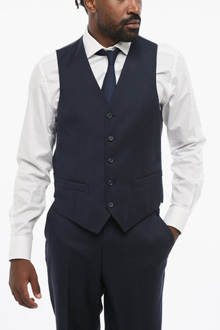CC COLLECTION Virgin Wool Side Vents Notch Lapel 3 Piece Waistcoat Suit