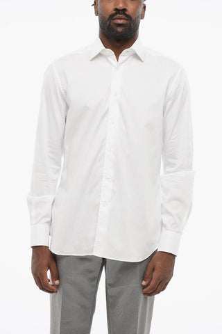 Camicia In Popeline di Cotone con Collo Francese