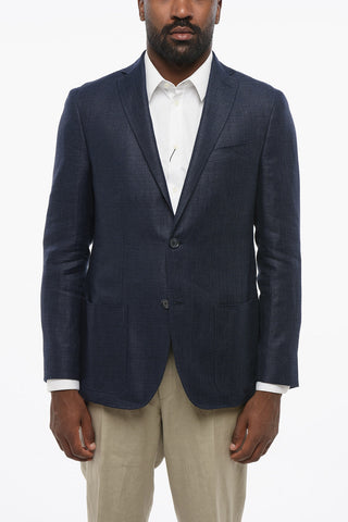 CC COLLECTION Virgin Wool and Linen Two-Button Unlined Blazer