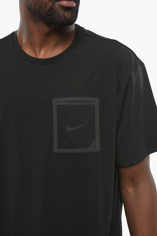 SWIM Crewneck T-shirt with Tone-on-Tone Print and Pocket