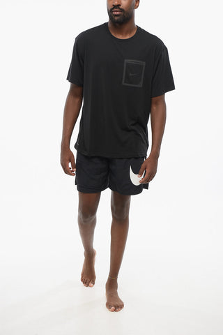 SWIM Crewneck T-shirt with Tone-on-Tone Print and Pocket