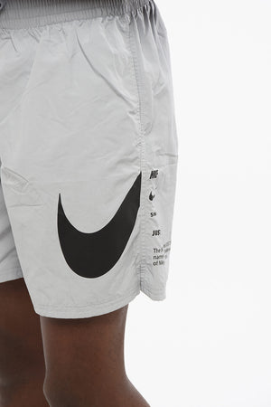 SWIM Solid-Color Boxer Swim Trunks with Contrast Logo