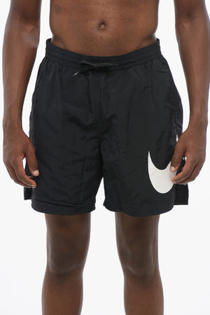 SWIM Costume da Bagno Boxer in Tinta Unita con Logo a Contrasto