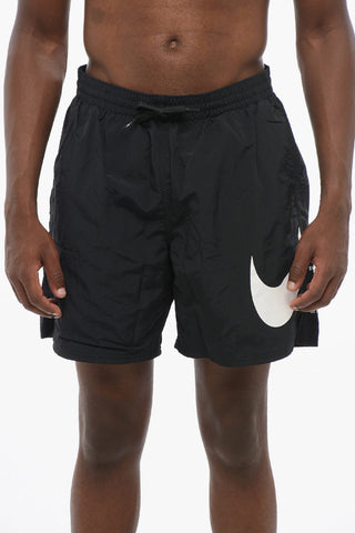 SWIM Solid Boxer Swim Shorts With Contrast Logo