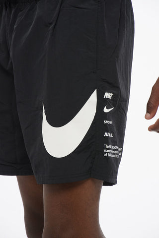 SWIM Solid Boxer Swim Shorts With Contrast Logo