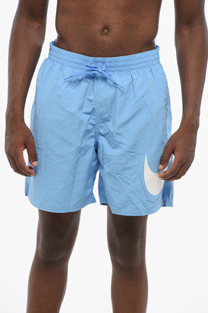 SWIM Solid Boxer Swim Shorts With Contrast Logo