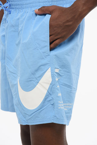 SWIM Solid Boxer Swim Shorts With Contrast Logo