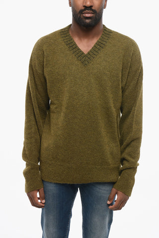 Gebürsteter Einfarbiger V-Ausschnitt-Pullover M/L