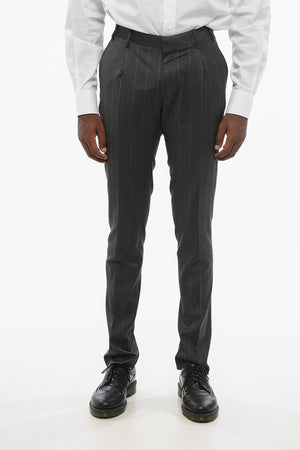 Virgin Wool-Blend Tailored Trousers with Stripe Pattern