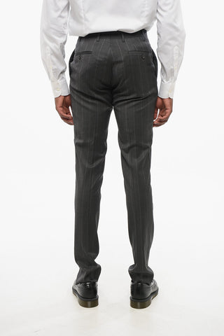 Virgin Wool-Blend Tailored Trousers with Stripe Pattern