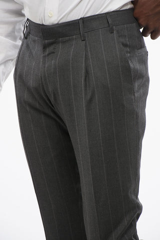 Virgin Wool-Blend Tailored Trousers with Stripe Pattern
