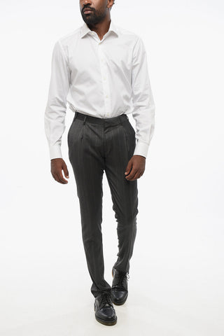Virgin Wool-Blend Tailored Trousers with Stripe Pattern