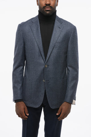 Virgin Wool Blazer with Houndstooth Motif