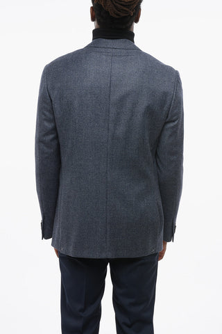 Virgin Wool Blazer with Houndstooth Motif
