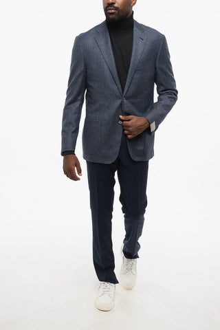 Virgin Wool Blazer with Houndstooth Motif