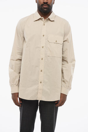 Solid Cotton-Blend Shirt with Chest Pocket