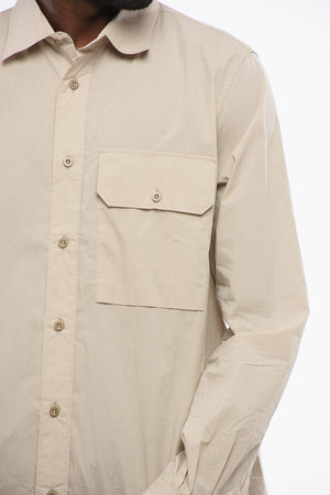 Solid Cotton-Blend Shirt with Chest Pocket