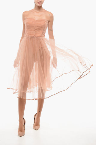 Strapless Lurex Tulle Midi Dress