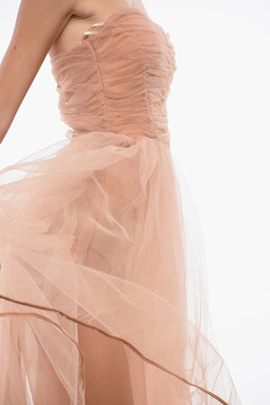 Strapless Lurex Tulle Midi Dress