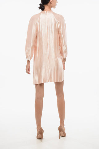 Viscose Satin Shirt Dress with Balloon Sleeves