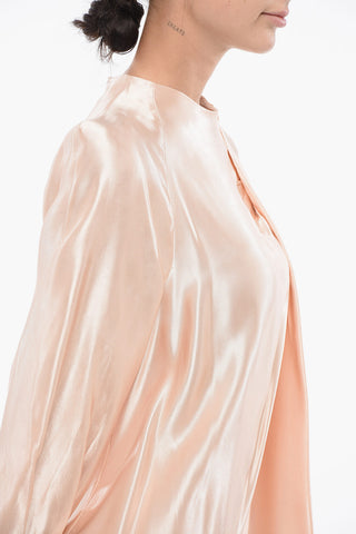 Viscose Satin Shirt Dress with Balloon Sleeves