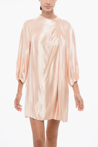 Viscose Satin Shirt Dress with Balloon Sleeves