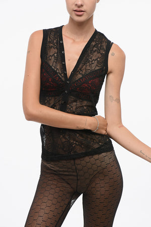 Top Underwear in Pizzo Macrame' con Bottoni Frontali
