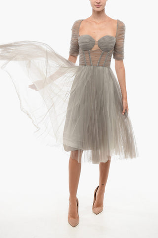 Midikleid aus Tüll mit Schmuckdetails