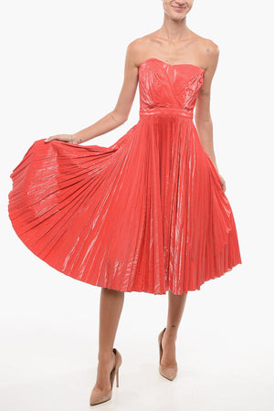 Pleated Patent-Effect Dress with Draping