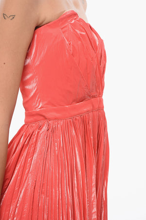 Pleated Patent-Effect Dress with Draping
