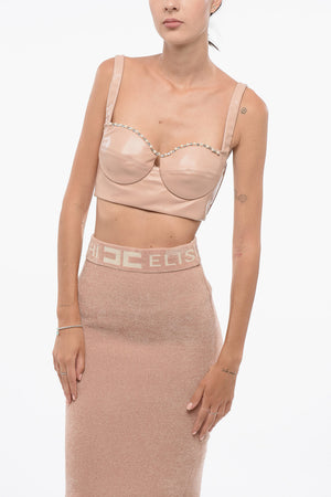 Bustier-Top aus Eco-Leder mit Perlen