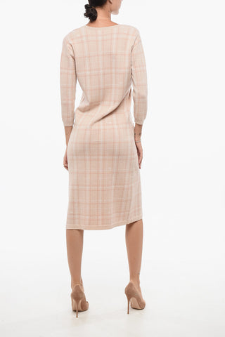 Etuikleid aus Tartan-Strick mit Frontknöpfung