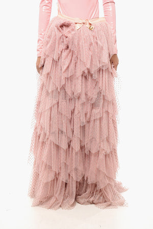 Gonna Maxi a Balze in Tulle con Motivo a Pois