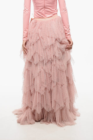 Gonna Maxi a Balze in Tulle con Motivo a Pois