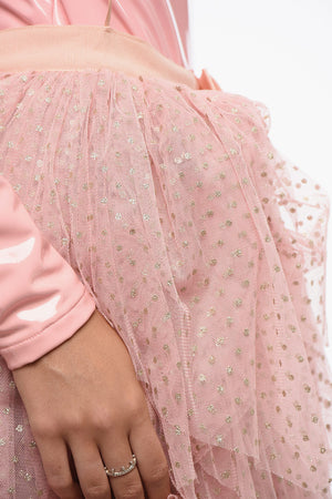 Gonna Maxi a Balze in Tulle con Motivo a Pois