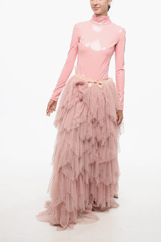 Gonna Maxi a Balze in Tulle con Motivo a Pois