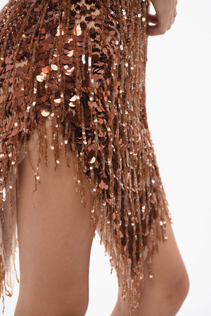 Sleeveless Sequin Dress with V-Neck