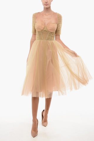 Vestito Svasato in Tulle con Zip Posteriore