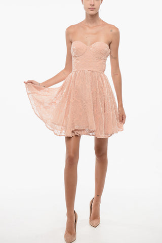 Kleid mit Tüll-Korsage und flockiertem Stoff