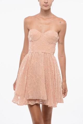 Kleid mit Tüll-Korsage und flockiertem Stoff