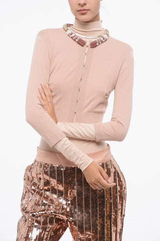 Cropped-Fit Cardigan with Removable Jewel Detail