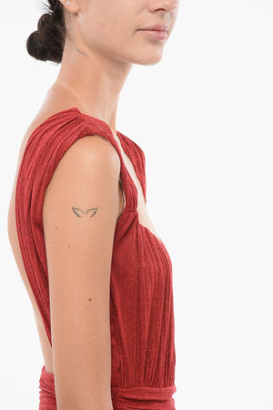Draped Lurex Minidress with See Through Detail