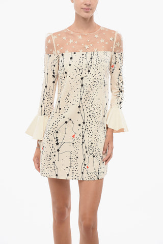 Star.printed Dress with Sheer Detail