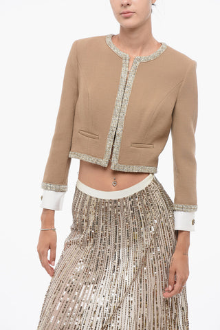 Kurzblazer aus Schurwolle mit Lurex-Besatz