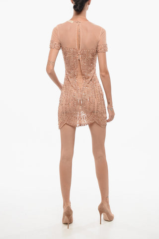 Vestito Sheer Ricamato con Paillettes