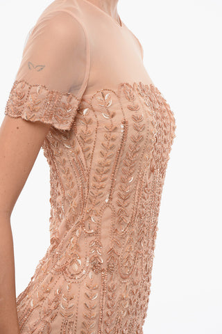 Vestito Sheer Ricamato con Paillettes