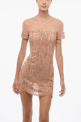 Vestito Sheer Ricamato con Paillettes