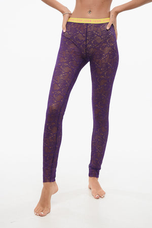 Lace Tights with Logo Elastic Waistband